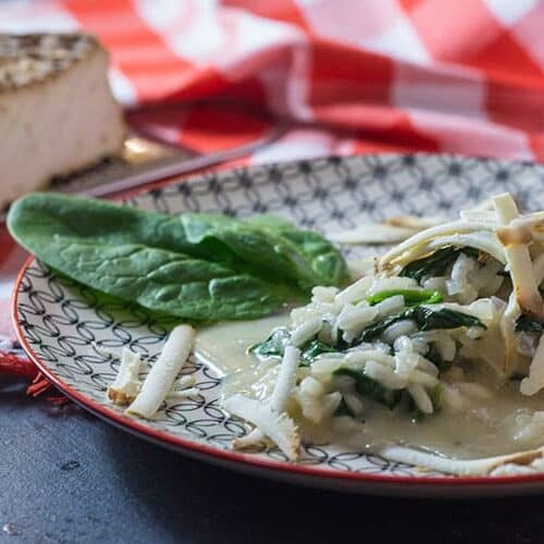 Risotto mit Taleggio, Spinat und geräuchertem Ricotta
