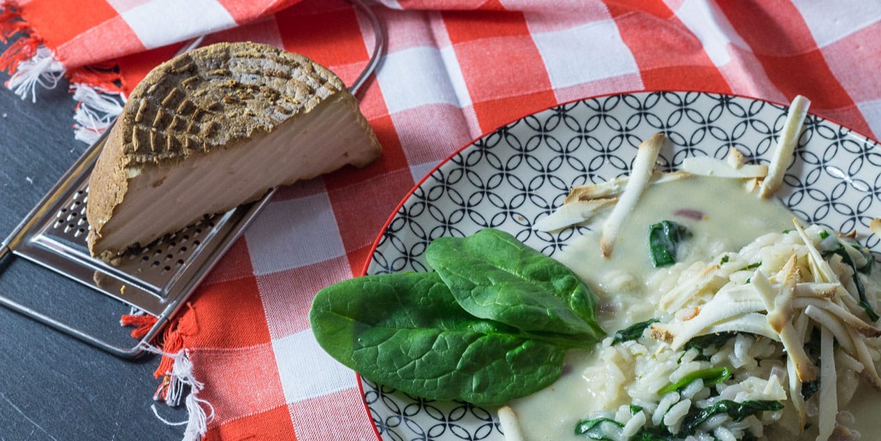 Risotto mit Taleggio, Spinat und geräuchertem Ricotta