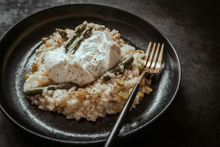Spargel Risotto mit Burrata